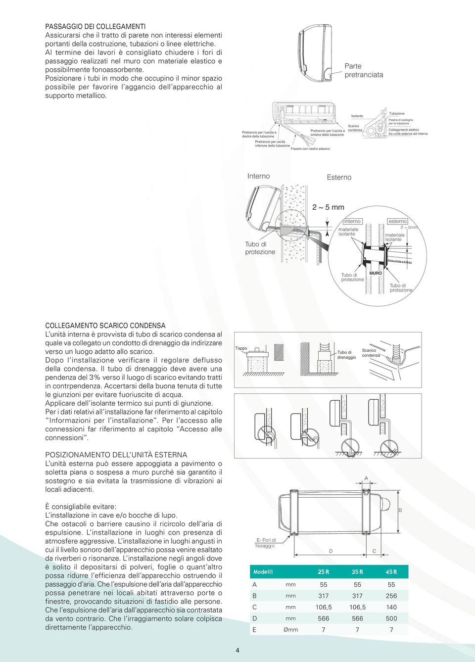 Posizionare i tubi in modo che occupino il minor spazio possibile per favorire l aggancio dell apparecchio al supporto metallico.