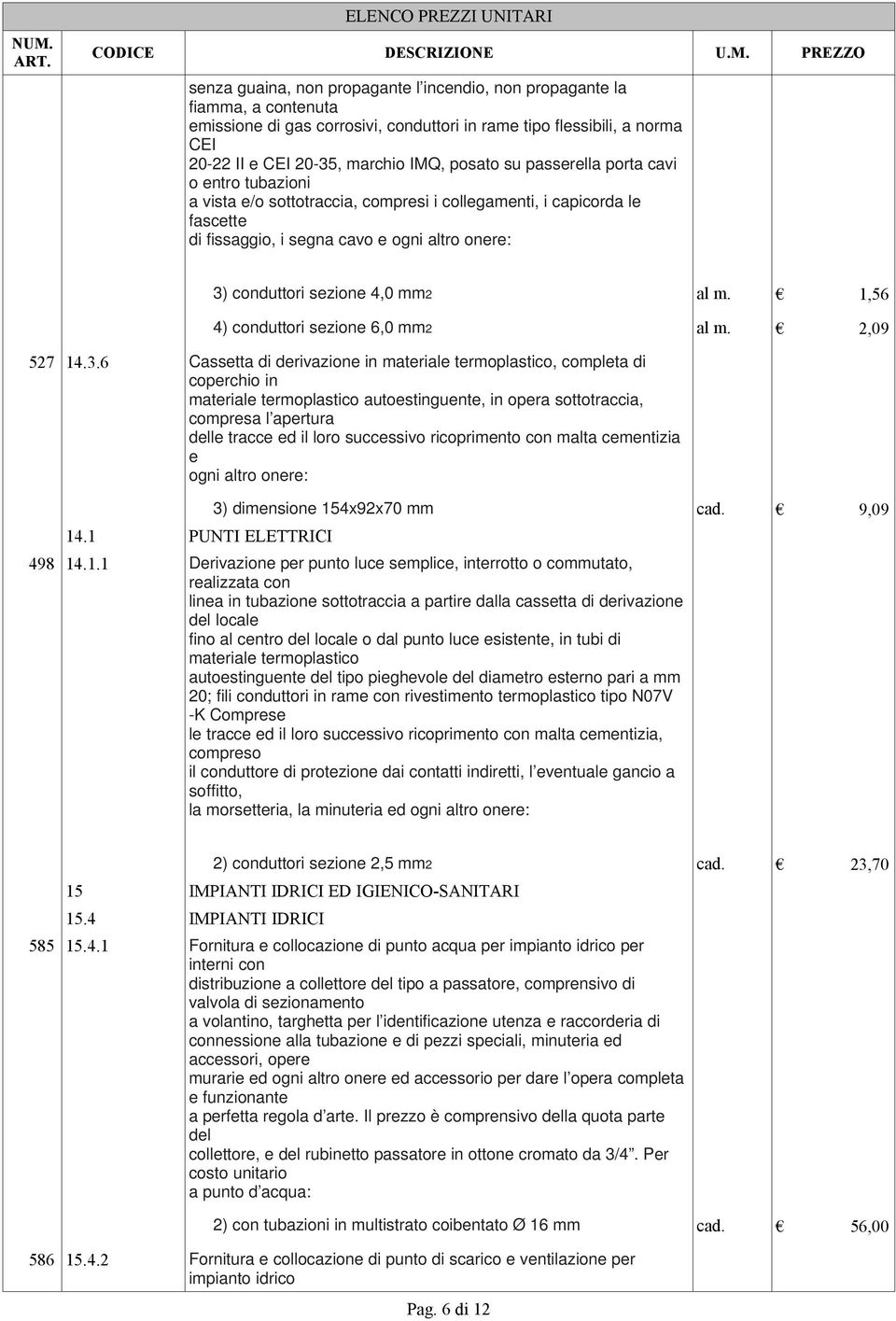 1,56 4) conduttori sezione 6,0 mm2 al m. 2,09 527 14.3.