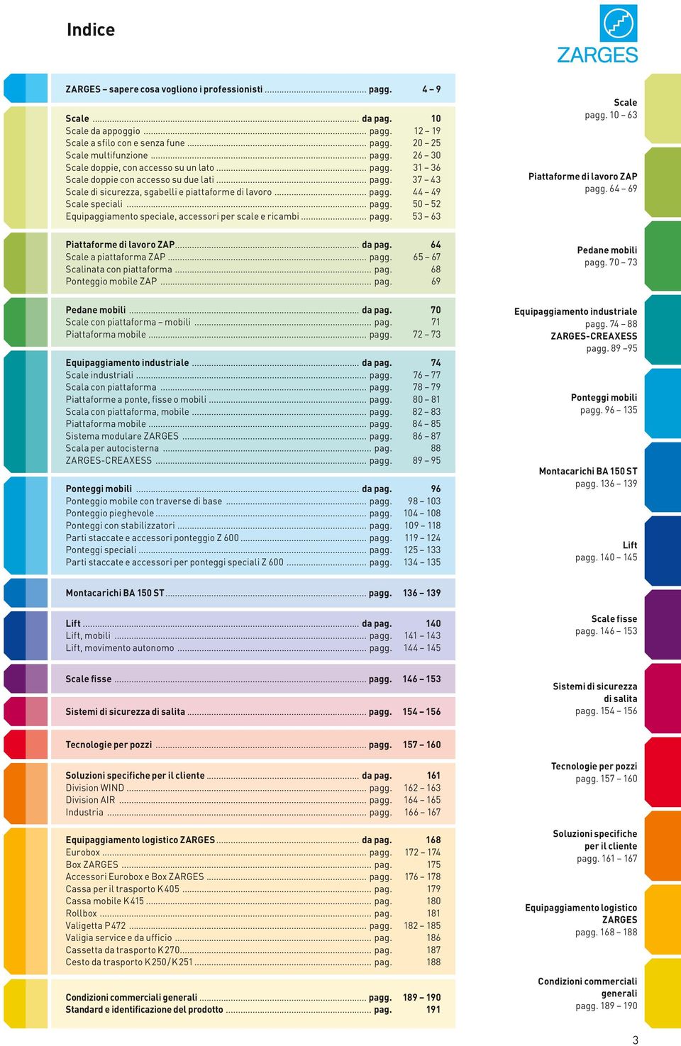 .. pagg. 53 63 Scale pagg. 10 63 Piattaforme di lavoro ZAP pagg. 64 69 Piattaforme di lavoro ZAP... da pag. 64 Scale a piattaforma ZAP... pagg. 65 67 Scalinata con piattaforma... pag. 68 Ponteggio mobile ZAP.