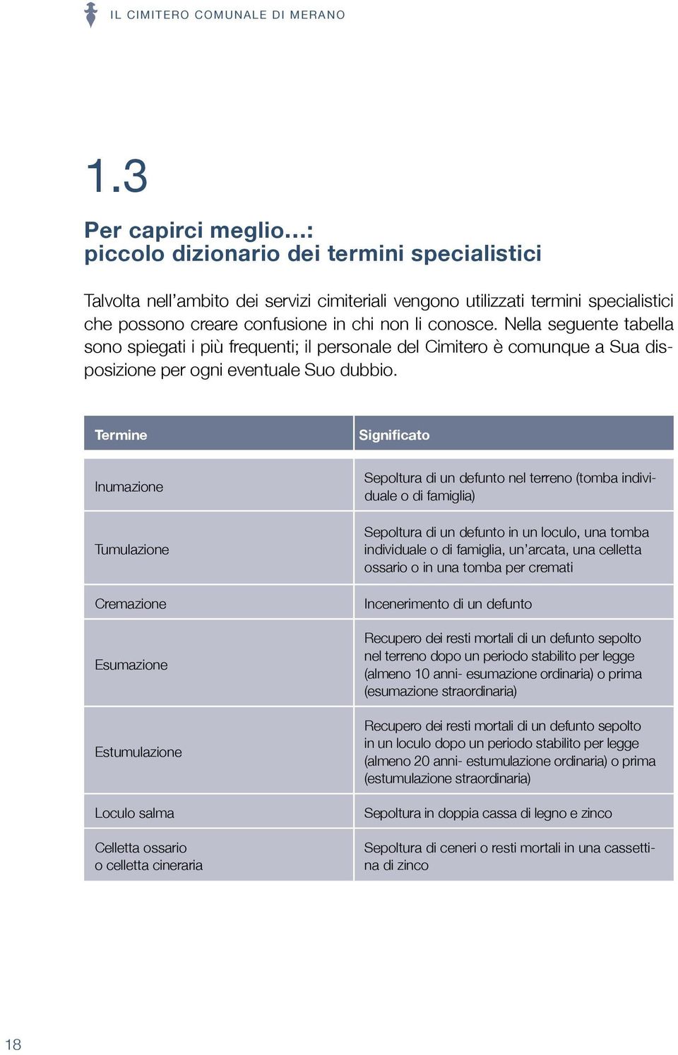 conosce. Nella seguente tabella sono spiegati i più frequenti; il personale del Cimitero è comunque a Sua disposizione per ogni eventuale Suo dubbio.