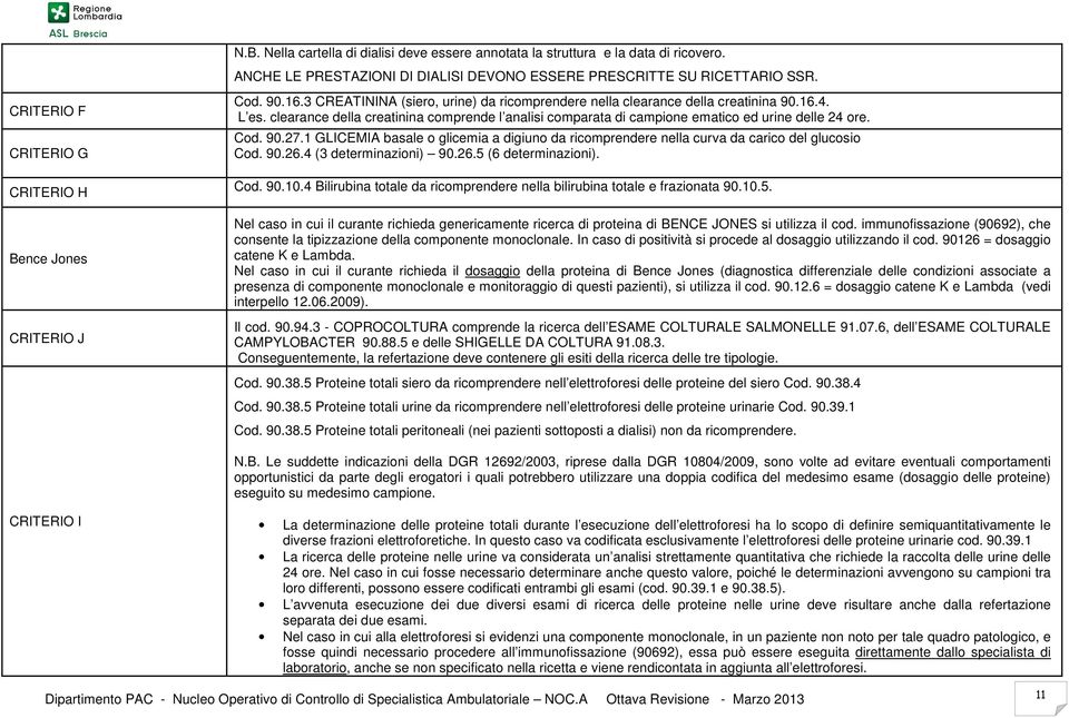 clearance della creatinina comprende l analisi comparata di campione ematico ed urine delle 24 ore. Cod. 90.27.