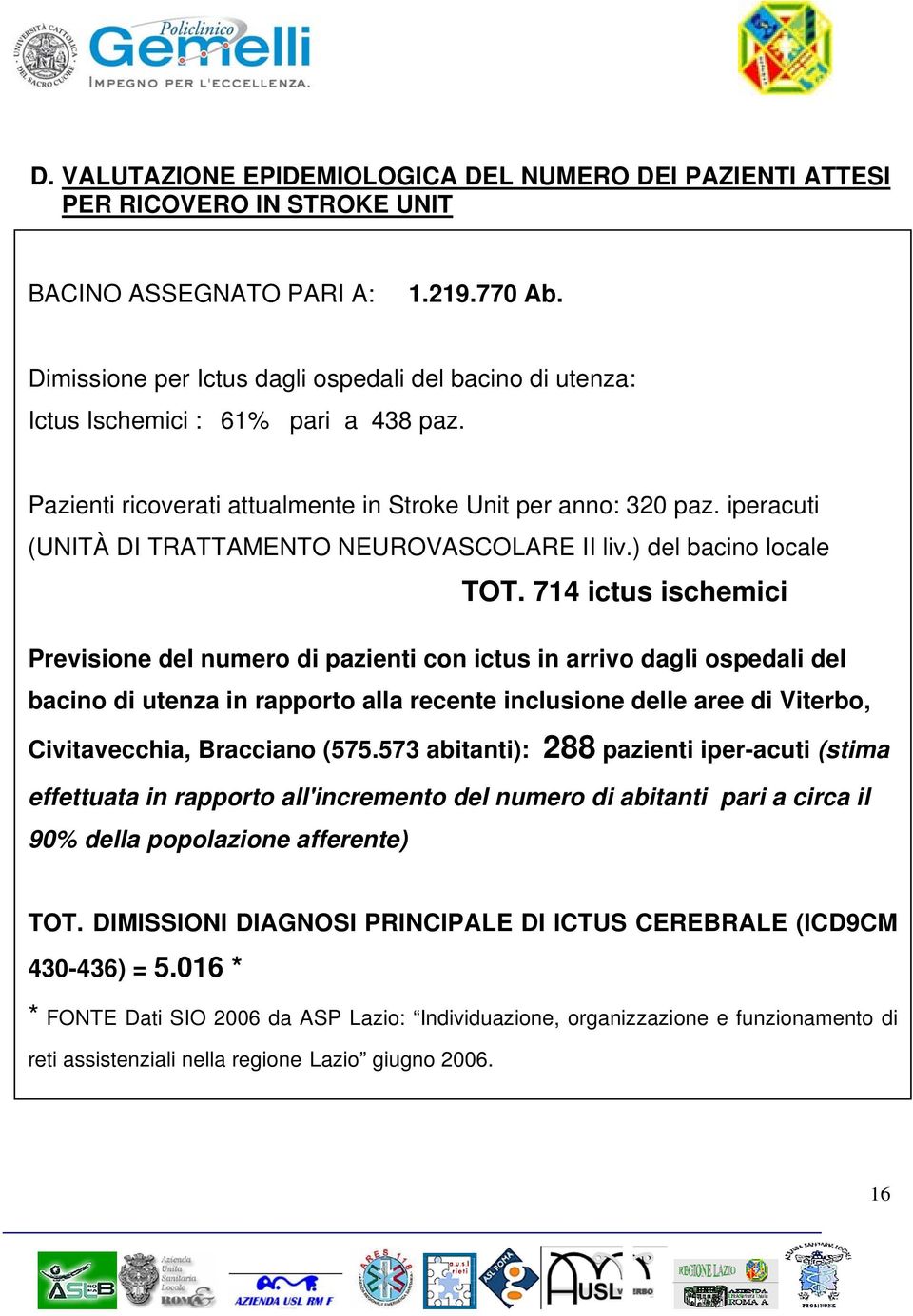 iperacuti (UNITÀ DI TRATTAMENTO NEUROVASCOLARE II liv.) del bacino locale TOT.