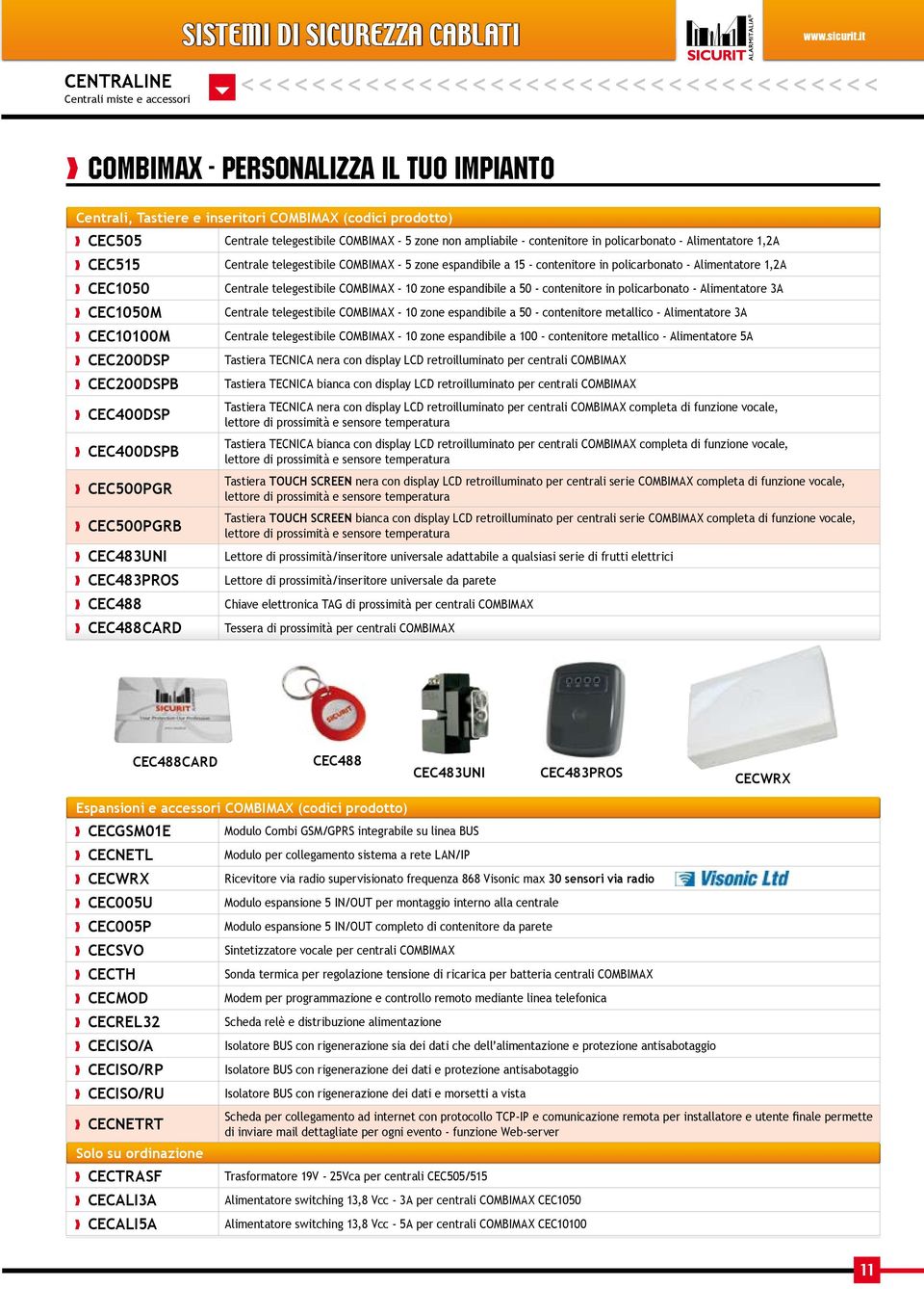 telegestibile COMBIMAX - 5 zone non ampliabile - contenitore in policarbonato - Alimentatore 1,2A CEC515 Centrale telegestibile COMBIMAX - 5 zone espandibile a 15 - contenitore in policarbonato -