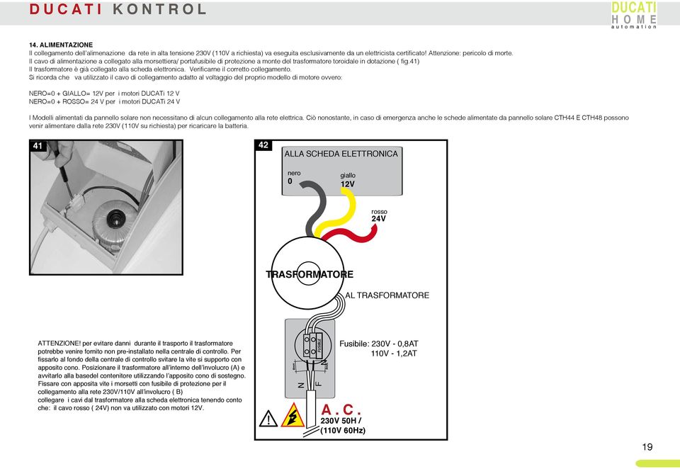 41) Il trasformatore è già collegato alla scheda elettronica. Verificarne il corretto collegamento.