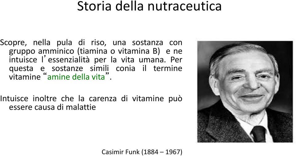 Per questa e sostanze simili conia il termine vitamine amine della vita.