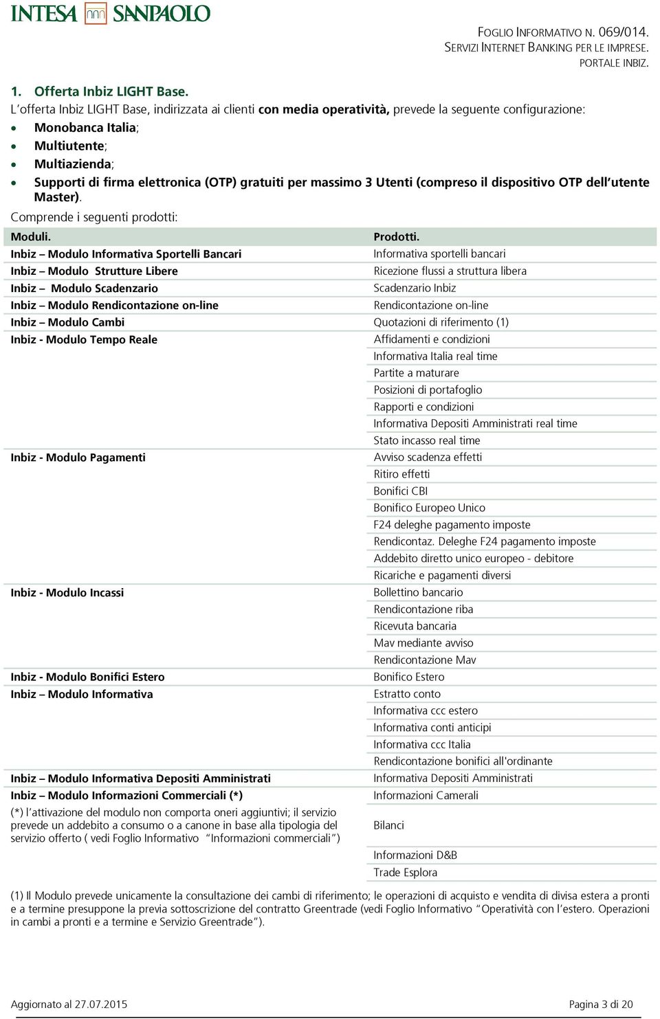 per massimo 3 Utenti (compreso il dispositivo OTP dell utente Master). Comprende i seguenti prodotti: Moduli.