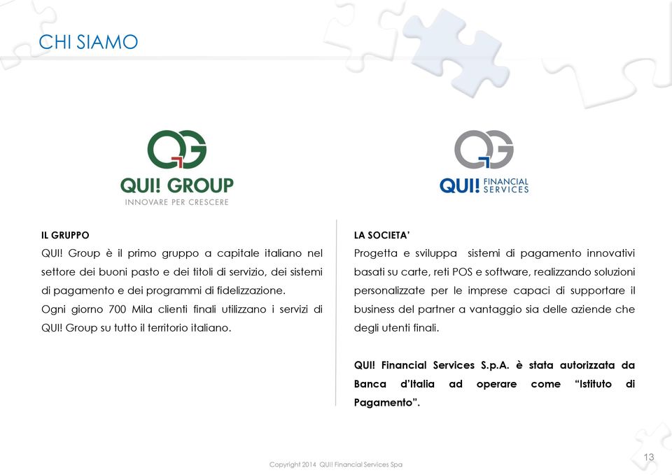 Ogni giorno 700 Mila clienti finali utilizzano i servizi di QUI! Group su tutto il territorio italiano.