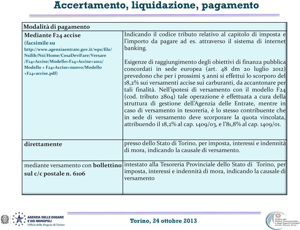 pdf) Indicando il codice tributo relativo al capitolo di imposta e l importo da pagare ad es. attraverso il sistema di internet banking.