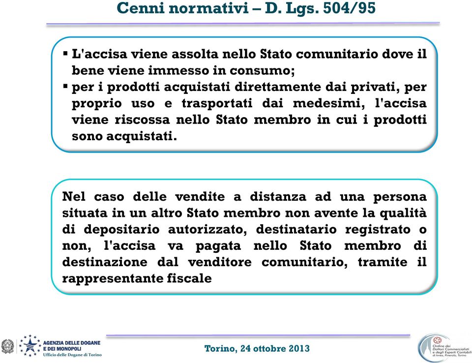 privati, per proprio uso e trasportati dai medesimi, l'accisa viene riscossa nello Stato membro in cui i prodotti sono acquistati.