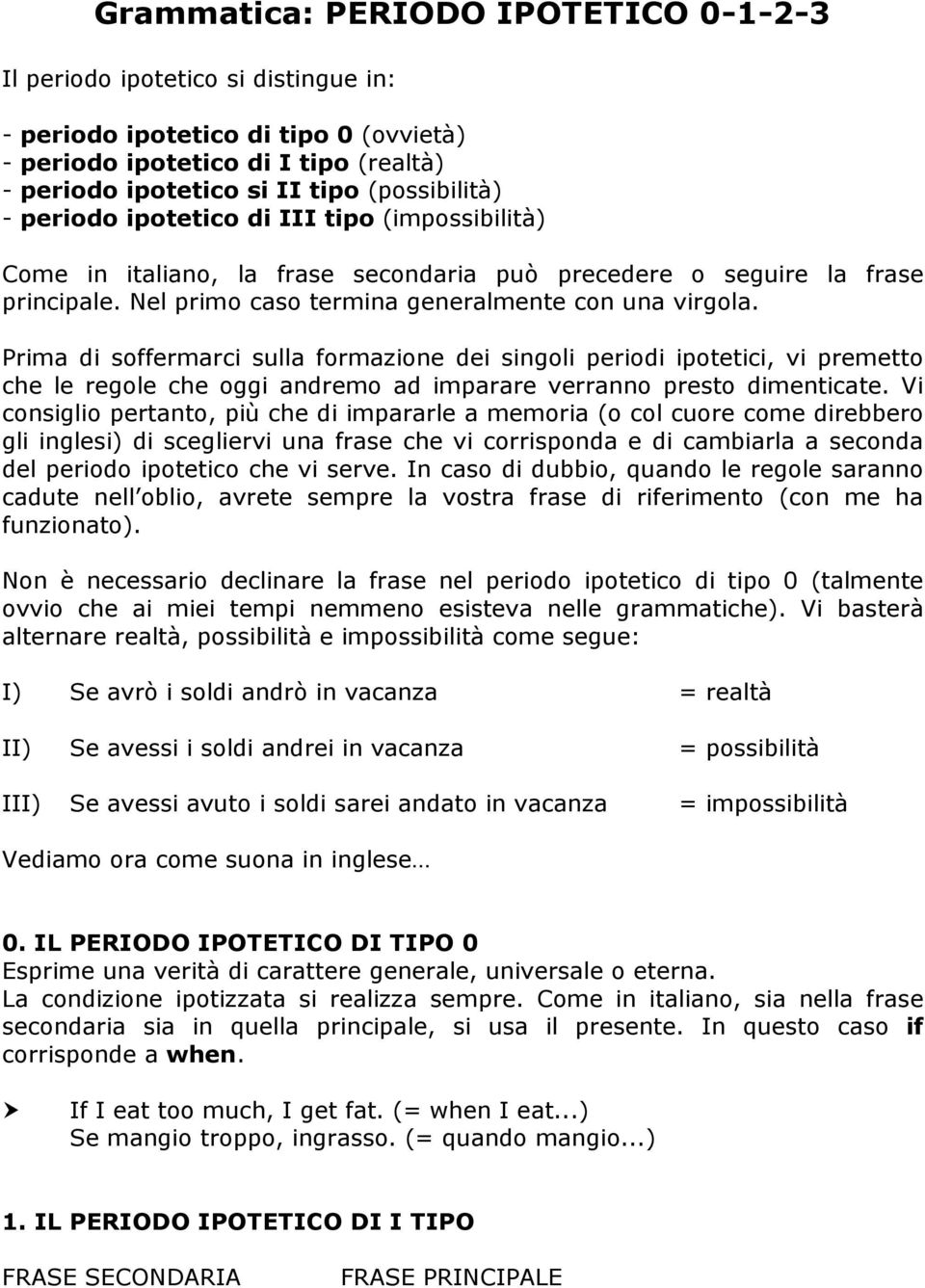 Prima di soffermarci sulla formazione dei singoli periodi ipotetici, vi premetto che le regole che oggi andremo ad imparare verranno presto dimenticate.