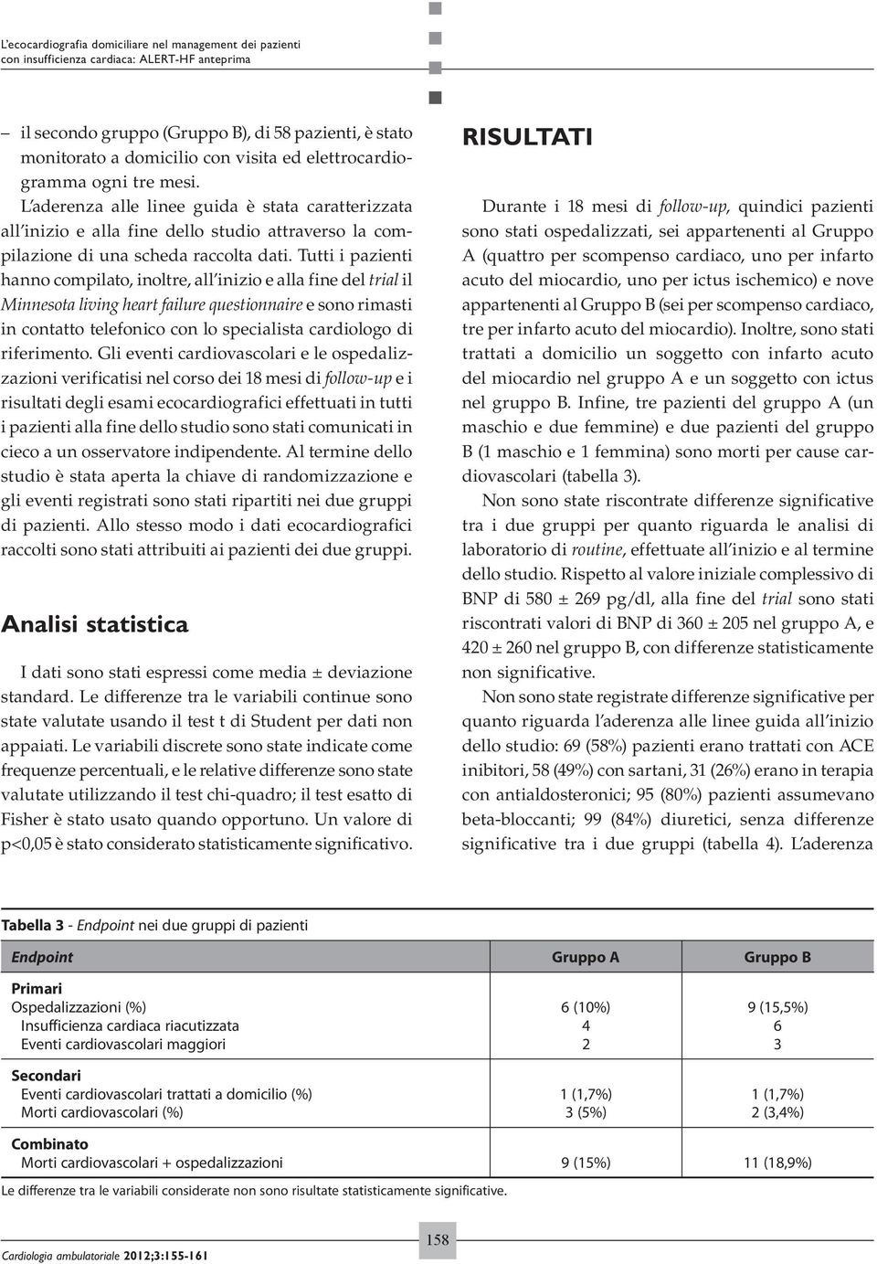 Tutti i pazienti hanno compilato, inoltre, all inizio e alla fine del trial il Minnesota living heart failure questionnaire e sono rimasti in contatto telefonico con lo specialista cardiologo di