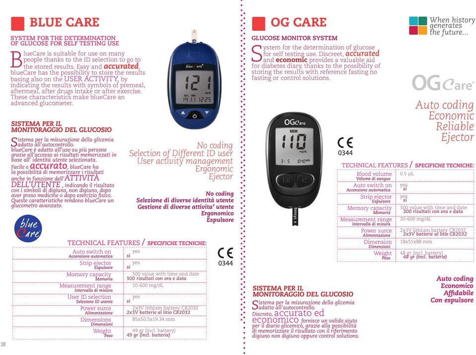 exercise. These characteristics make bluecare an advanced glucometer. SISTEMA PER IL MONITORAGGIO DEL GLUCOSIO istema per la misurazione della glicemia Sadatto all autocontrollo.