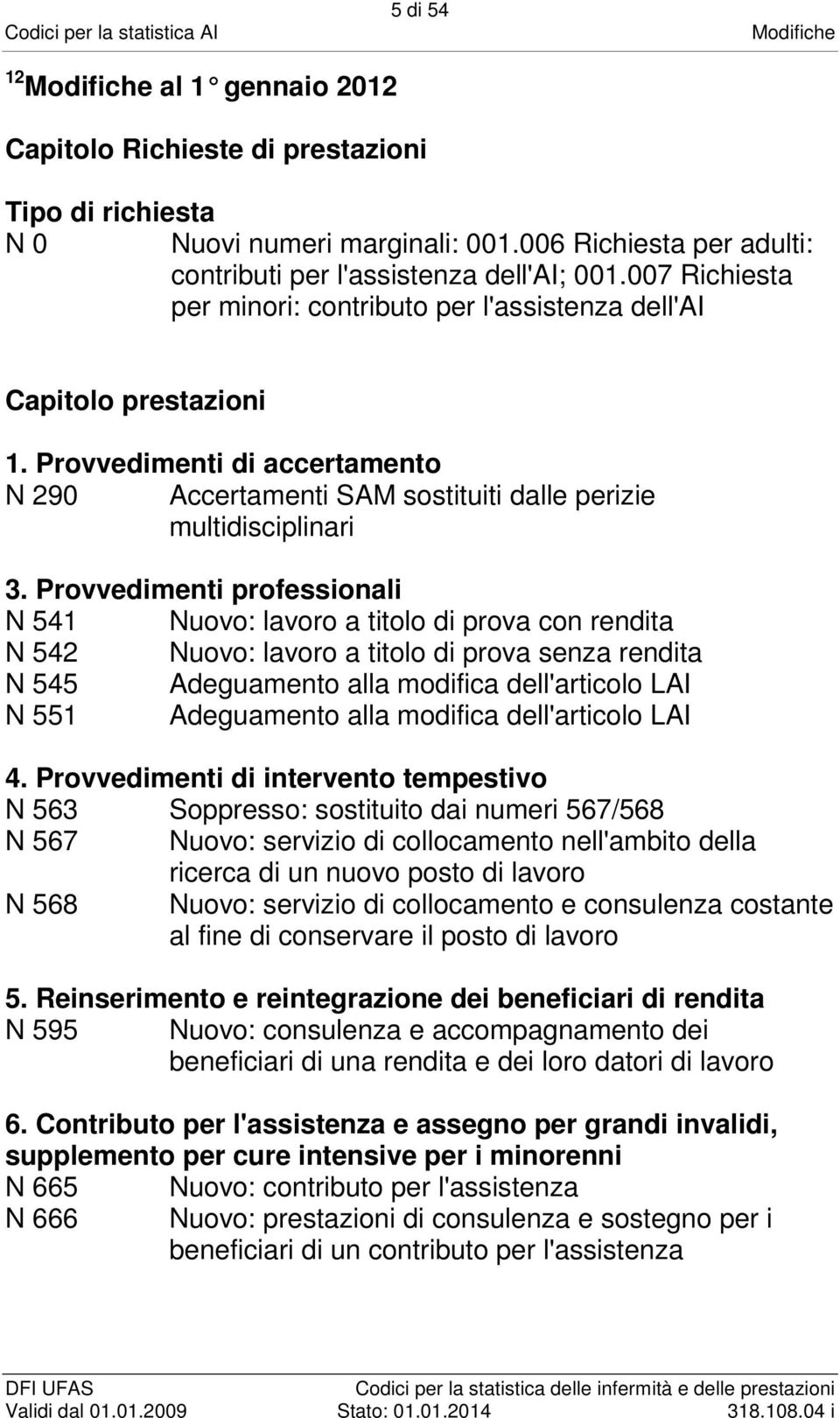 Provvedimenti professionali N 541 Nuovo: lavoro a titolo di prova con rendita N 542 Nuovo: lavoro a titolo di prova senza rendita N 545 Adeguamento alla modifica dell'articolo LAI N 551 Adeguamento