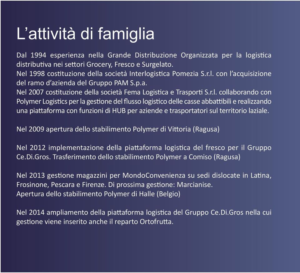 collaborando con Polymer Logistics per la gestione del flusso logistico delle casse abbattibili e realizzando una piattaforma con funzioni di HUB per aziende e trasportatori sul territorio laziale.