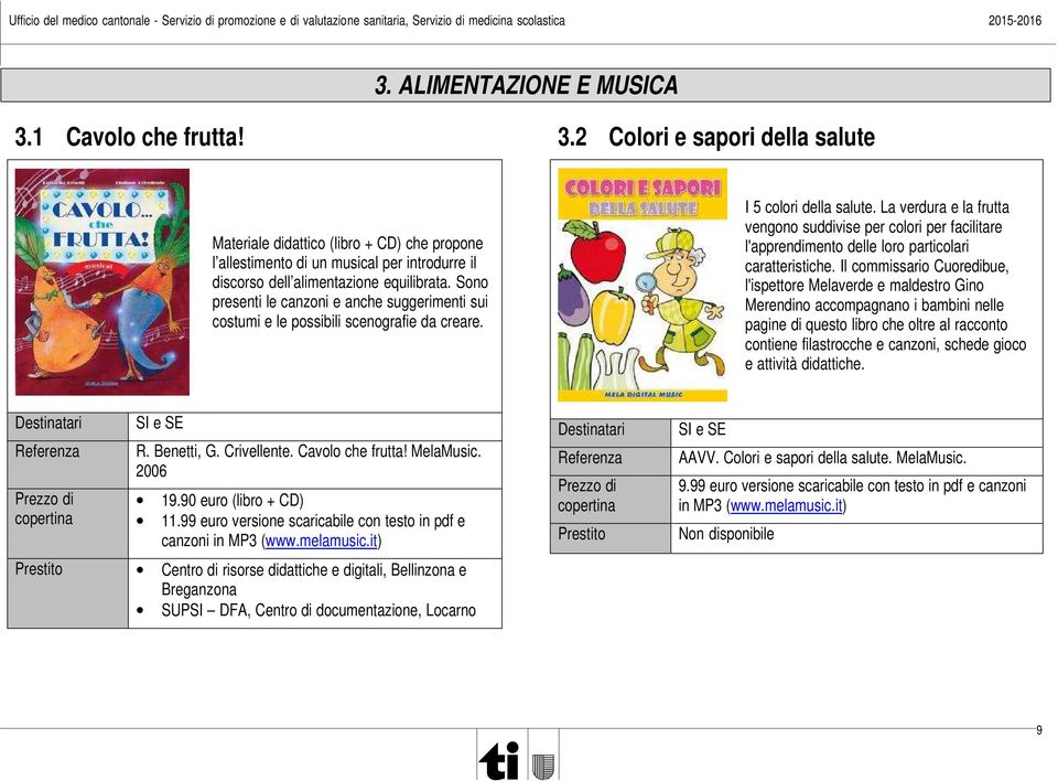 La verdura e la frutta vengono suddivise per colori per facilitare l'apprendimento delle loro particolari caratteristiche.