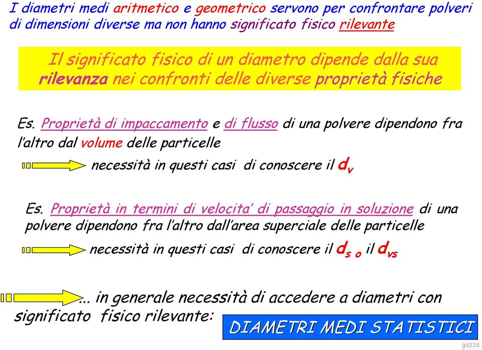 Proprietà di impaccamento e di flusso di una polvere dipendono fra l altro dal volume delle particelle necessità in questi casi di conoscere il d v Es.