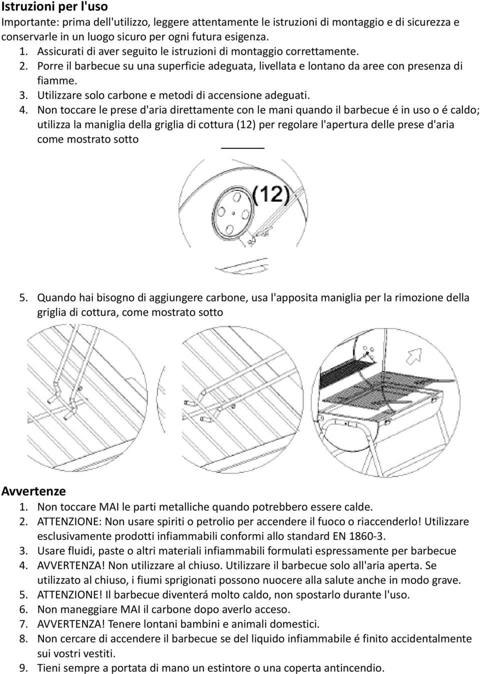 Utilizzare solo carbone e metodi di accensione adeguati. 4.