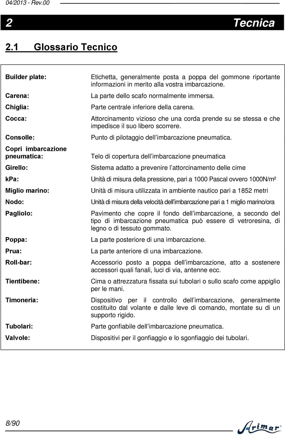 Tubolari: Valvole: Etichetta, generalmente posta a poppa del gommone riportante informazioni in merito alla vostra imbarcazione. La parte dello scafo normalmente immersa.