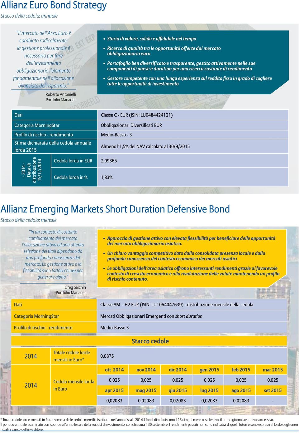 Storia di valore, solida e affidabile nel tempo Ricerca di qualità tra le opportunità offerte dal mercato obbligazionario euro Portafoglio ben diversificato e trasparente, gestito attivamente nelle