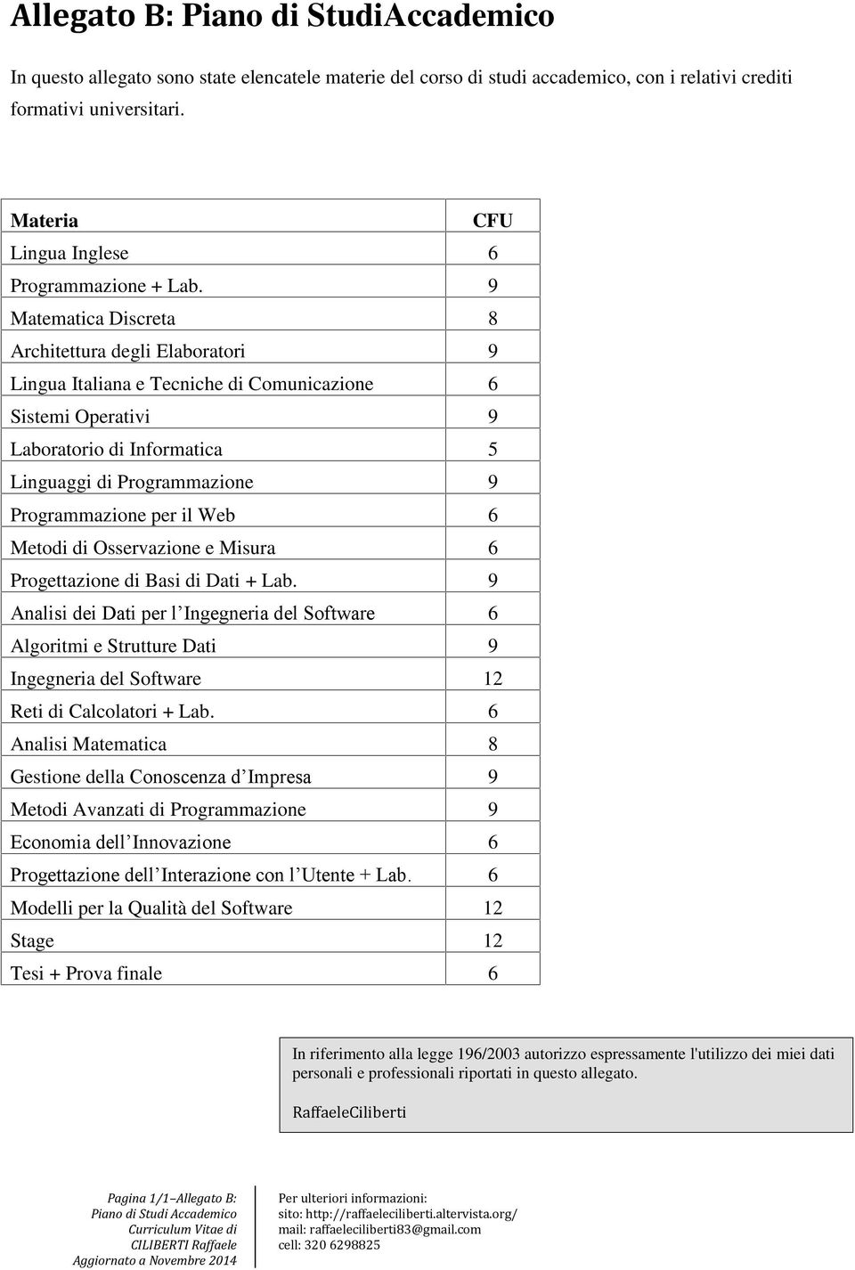 9 Matematica Discreta 8 Architettura degli Elaboratori 9 Lingua Italiana e Tecniche di Comunicazione 6 Sistemi Operativi 9 Laboratorio di Informatica 5 Linguaggi di Programmazione 9 Programmazione