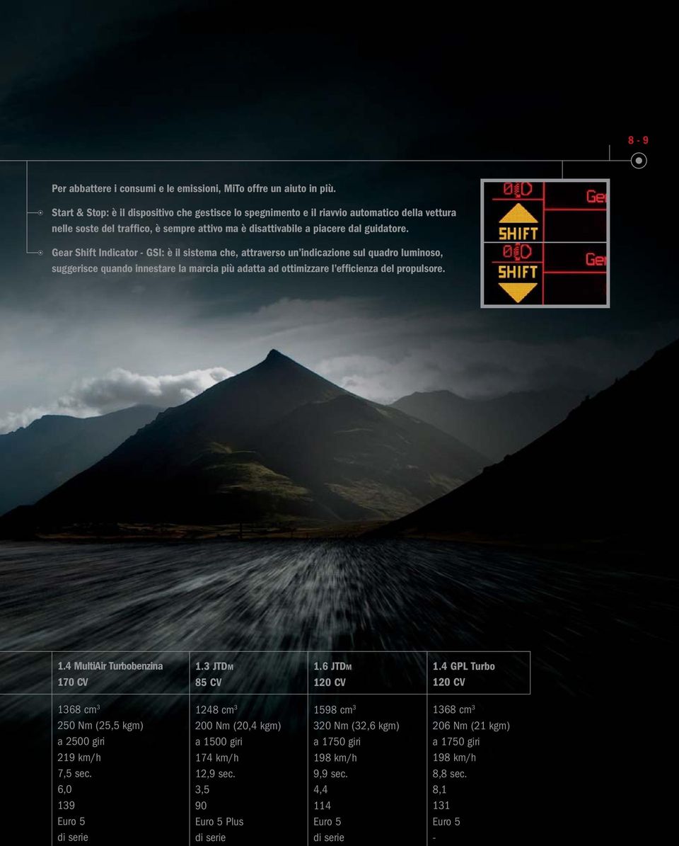 Gear Shift Indicator - GSI: è il sistema che, attraverso un indicazione sul quadro luminoso, suggerisce quando innestare la marcia più adatta ad ottimizzare l efficienza del propulsore. 1.