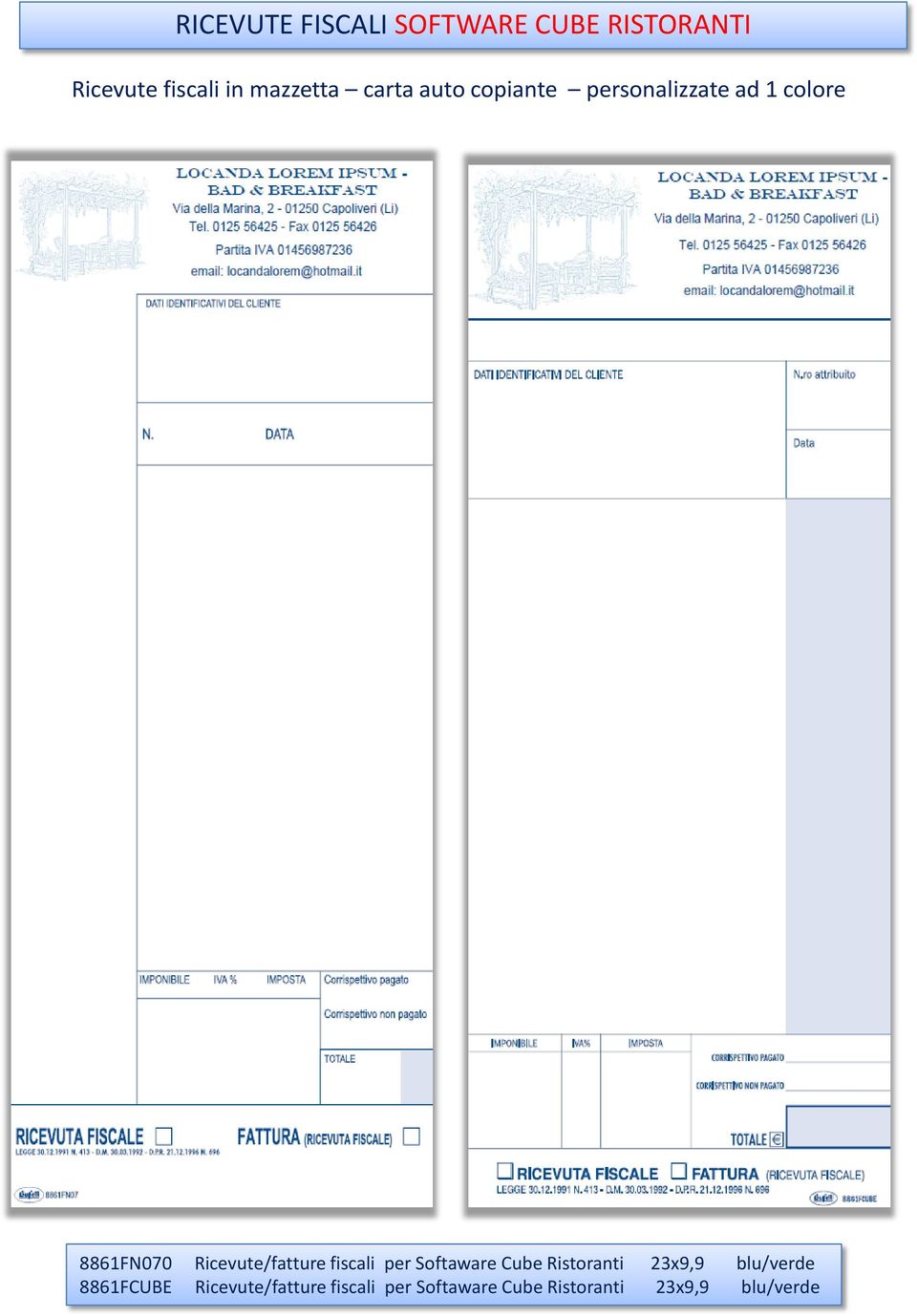 Ricevute/fatture fiscali per Softaware Cube Ristoranti 23x9,9