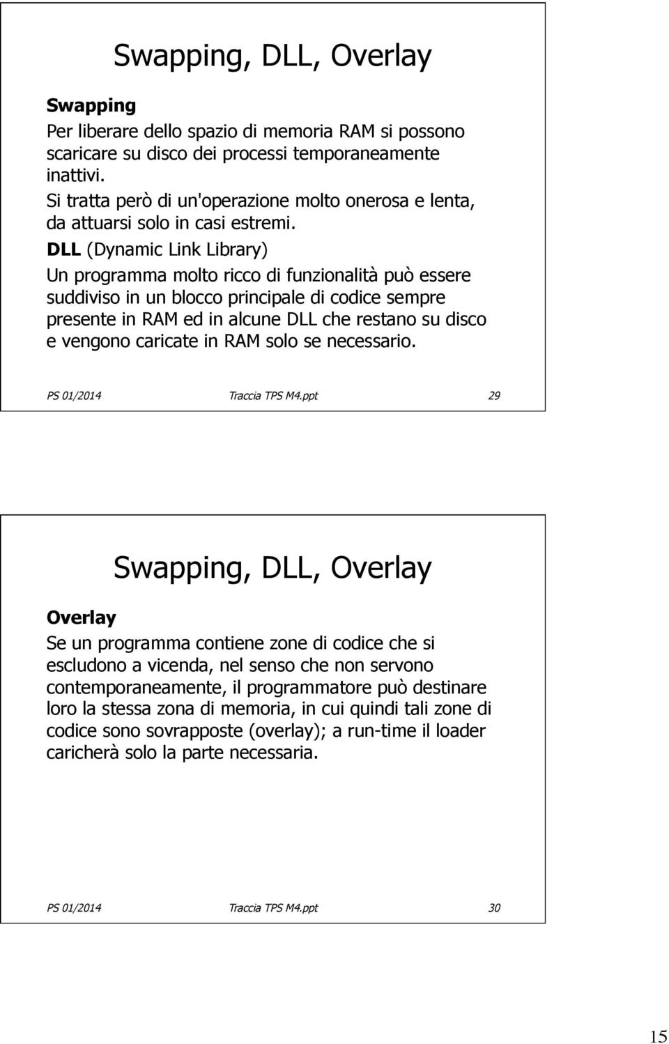 DLL (Dynamic Link Library) Un programma molto ricco di funzionalità può essere suddiviso in un blocco principale di codice sempre presente in RAM ed in alcune DLL che restano su disco e vengono