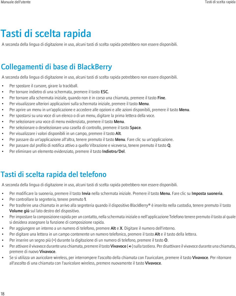 Per tornare indietro di una schermata, premere il tasto ESC. Per tornare alla schermata iniziale, quando non è in corso una chiamata, premere il tasto Fine.