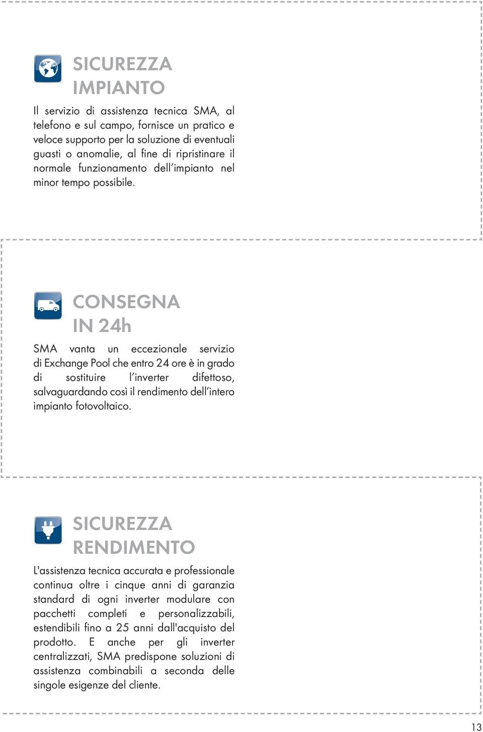 CONSEGNA IN 24h SMA vanta un eccezionale servizio di Exchange Pool che entro 24 ore è in grado di sostituire l inverter difettoso, salvaguardando così il rendimento dell intero impianto fotovoltaico.