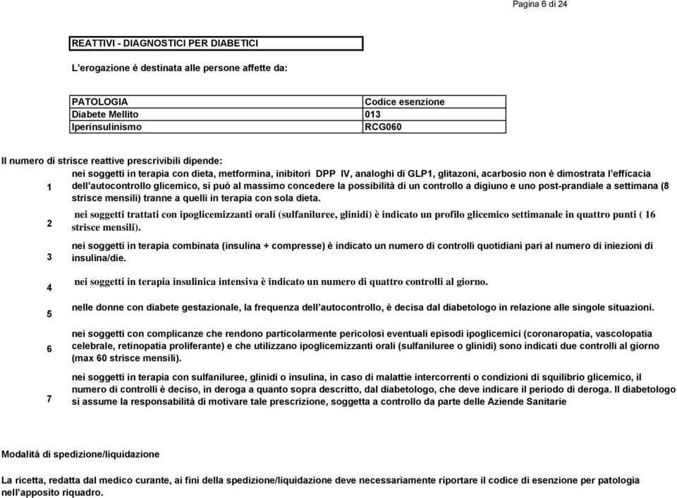 può al massimo concedere la possibilità di un controllo a digiuno e uno post-prandiale a settimana (8 strisce mensili) tranne a quelli in terapia con sola dieta.