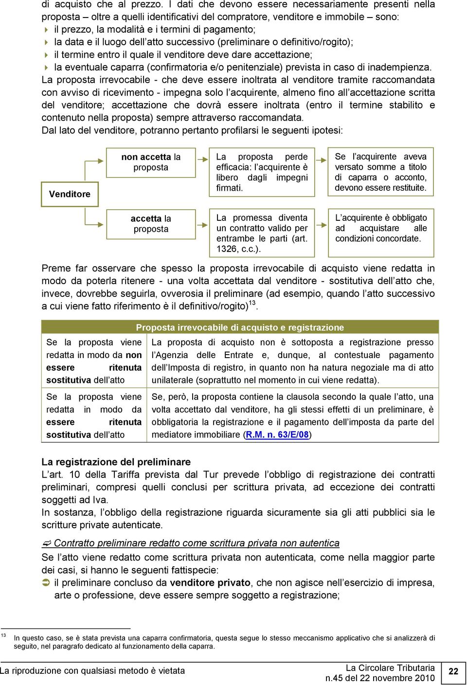 luogo dell atto successivo (preliminare o definitivo/rogito); il termine entro il quale il venditore deve dare accettazione; la eventuale caparra (confirmatoria e/o penitenziale) prevista in caso di