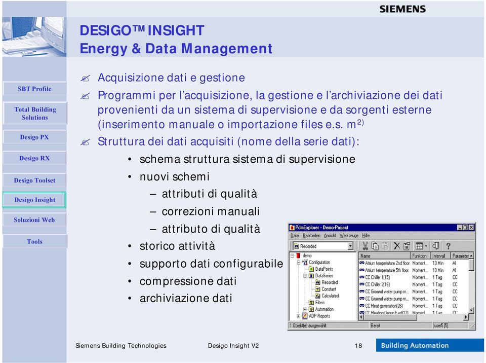 e.s. m 2) Struttura dei dati acquisiti (nome della serie dati): schema struttura sistema di supervisione nuovi schemi attributi