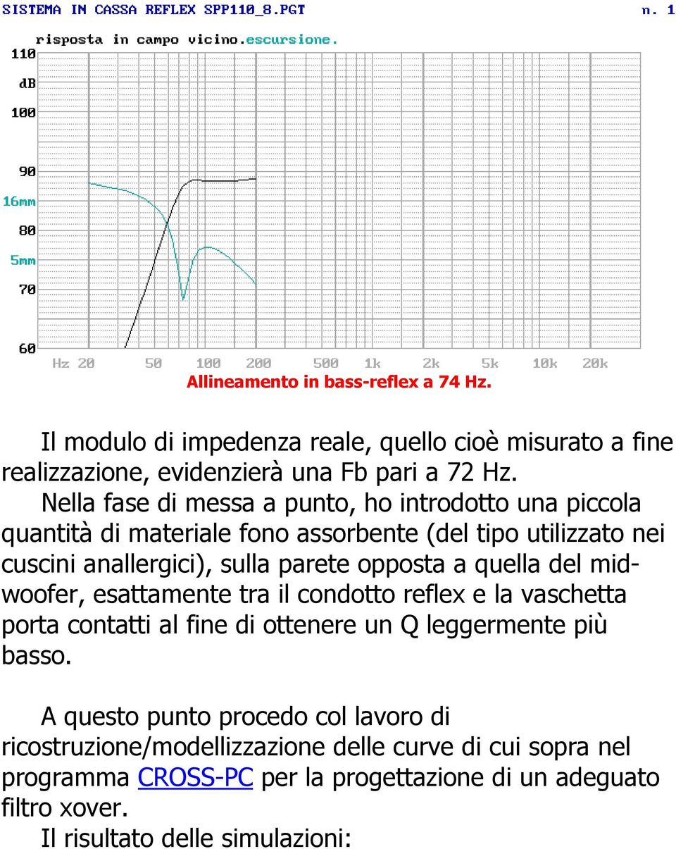 opposta a quella del midwoofer, esattamente tra il condotto reflex e la vaschetta porta contatti al fine di ottenere un Q leggermente più basso.