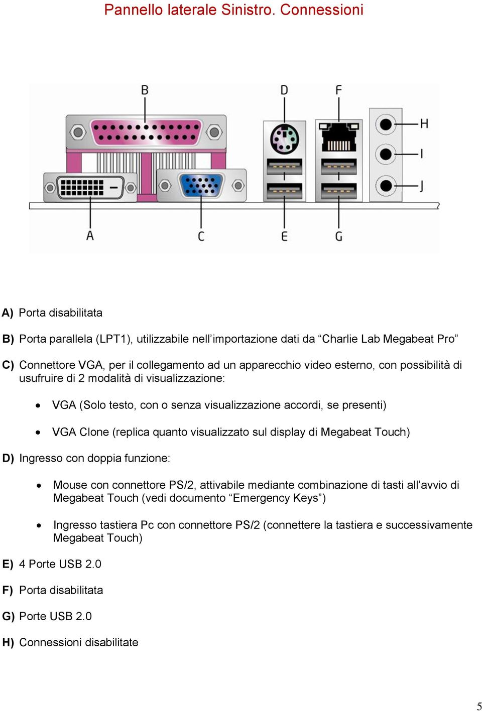 esterno, con possibilità di usufruire di 2 modalità di visualizzazione: VGA (Solo testo, con o senza visualizzazione accordi, se presenti) VGA Clone (replica quanto visualizzato sul display di