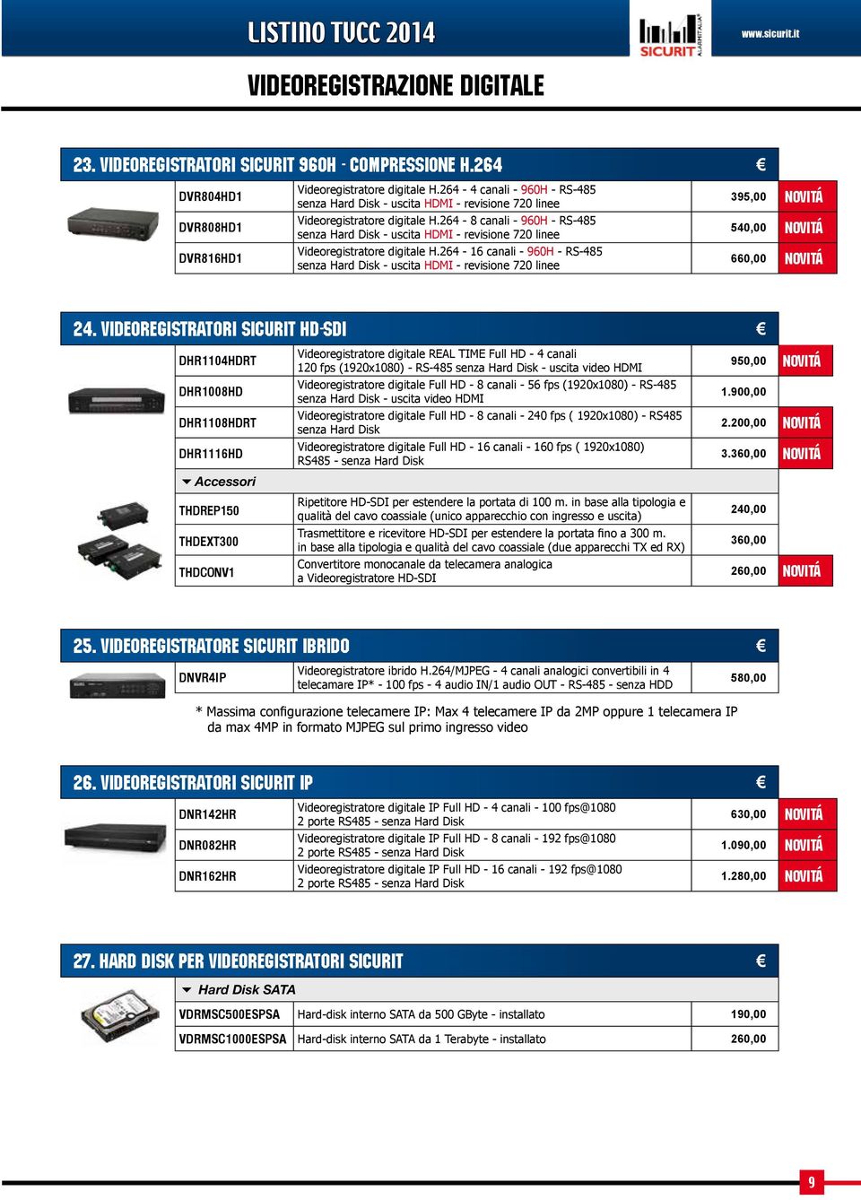 264-8 canali - 960H - RS-485 senza Hard Disk - uscita HDMI - revisione 720 linee Videoregistratore digitale H.