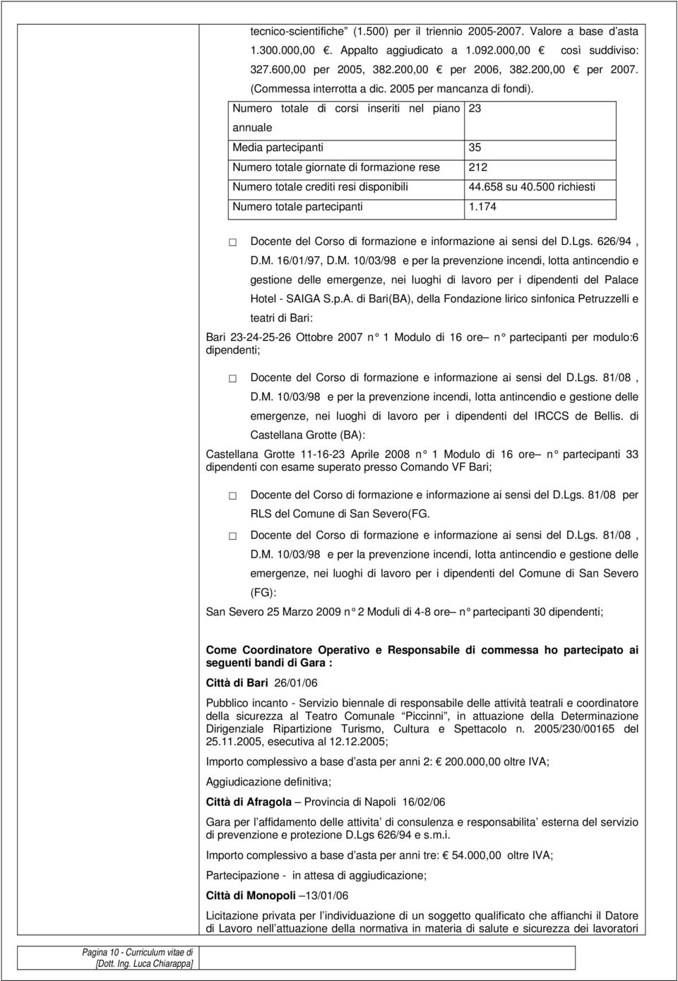 Numero totale di corsi inseriti nel piano 23 annuale Media partecipanti 35 Numero totale giornate di formazione rese 212 Numero totale crediti resi disponibili 44.658 su 40.