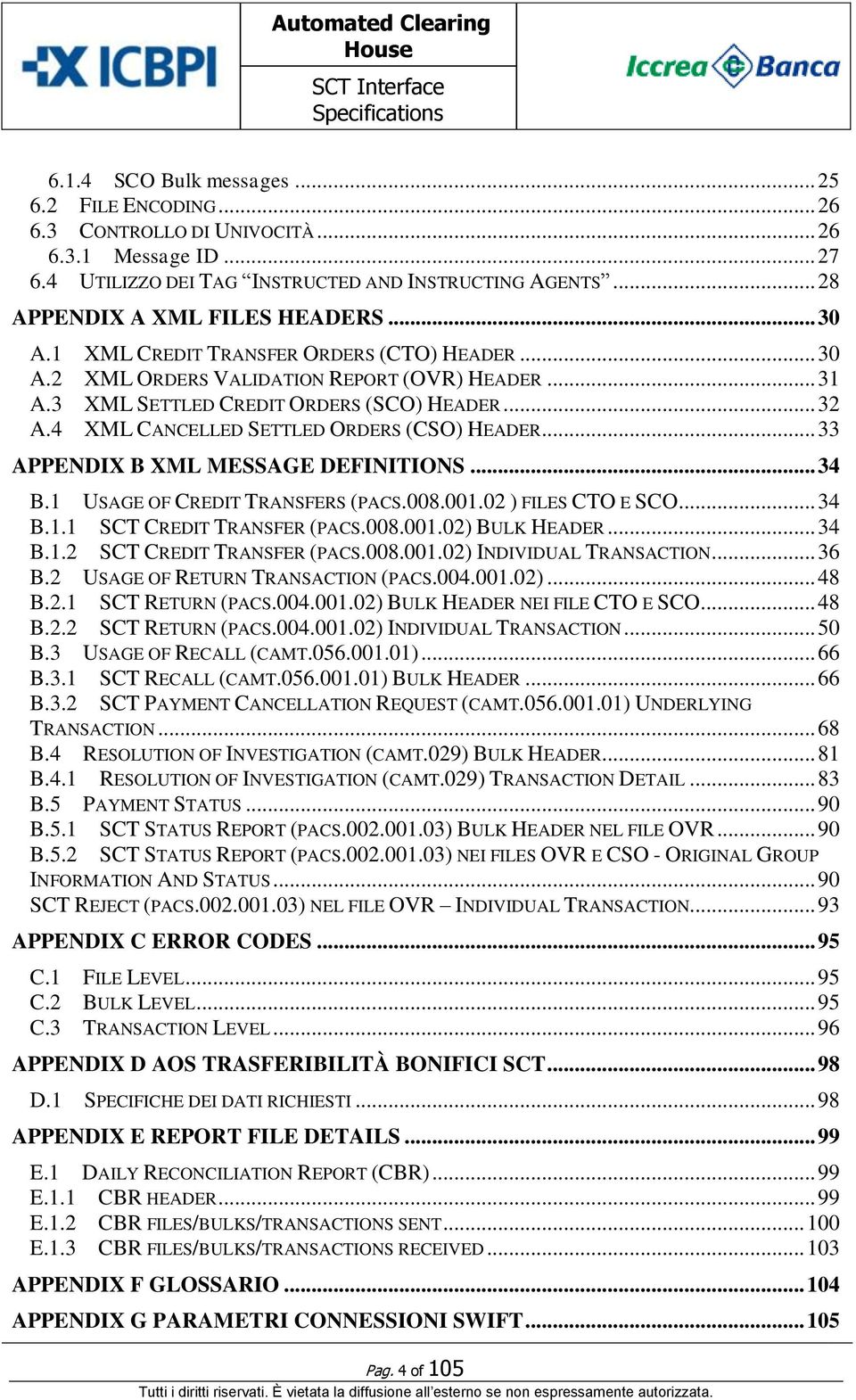 3 XML SETTLED CREDIT ORDERS (SCO) HEADER... 32 A.4 XML CANCELLED SETTLED ORDERS (CSO) HEADER... 33 APPENDIX B XML MESSAGE DEFINITIONS... 34 B.1 USAGE OF CREDIT TRANSFERS (PACS.008.001.