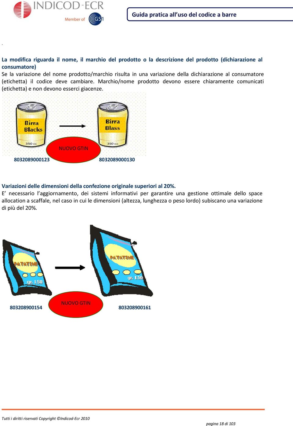 8032089000123 8032089000130 Variazioni delle dimensioni della confezione originale superiori al 20% E necessario l aggiornamento, dei sistemi informativi per garantire una gestione