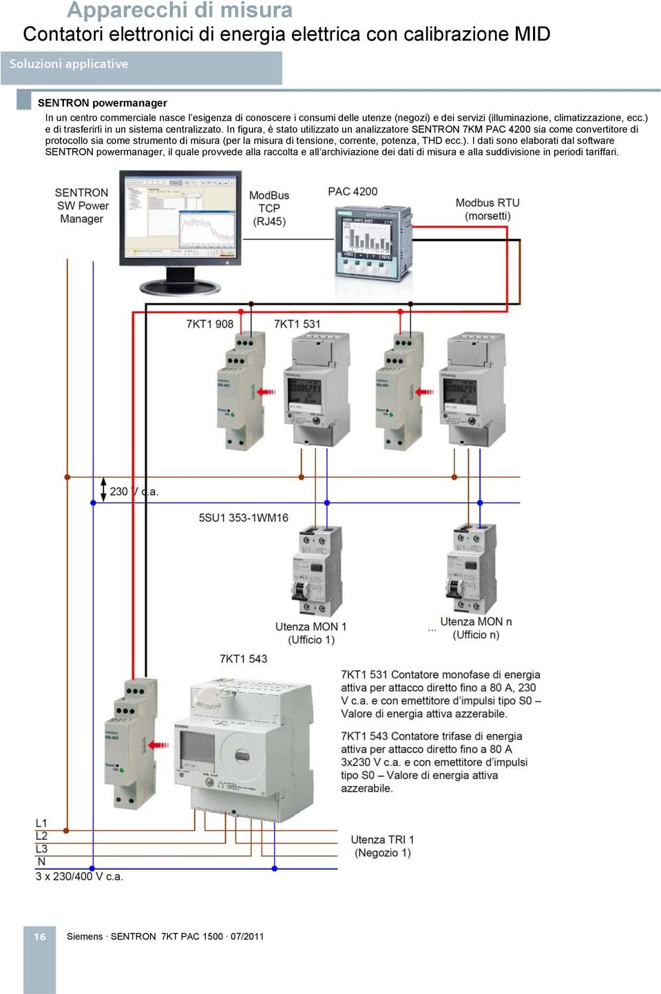 In figura, è stato utilizzato un analizzatore SENTRON 7KM PC 400 a come convertitore di protocollo a come strumento di misura (per la misura di