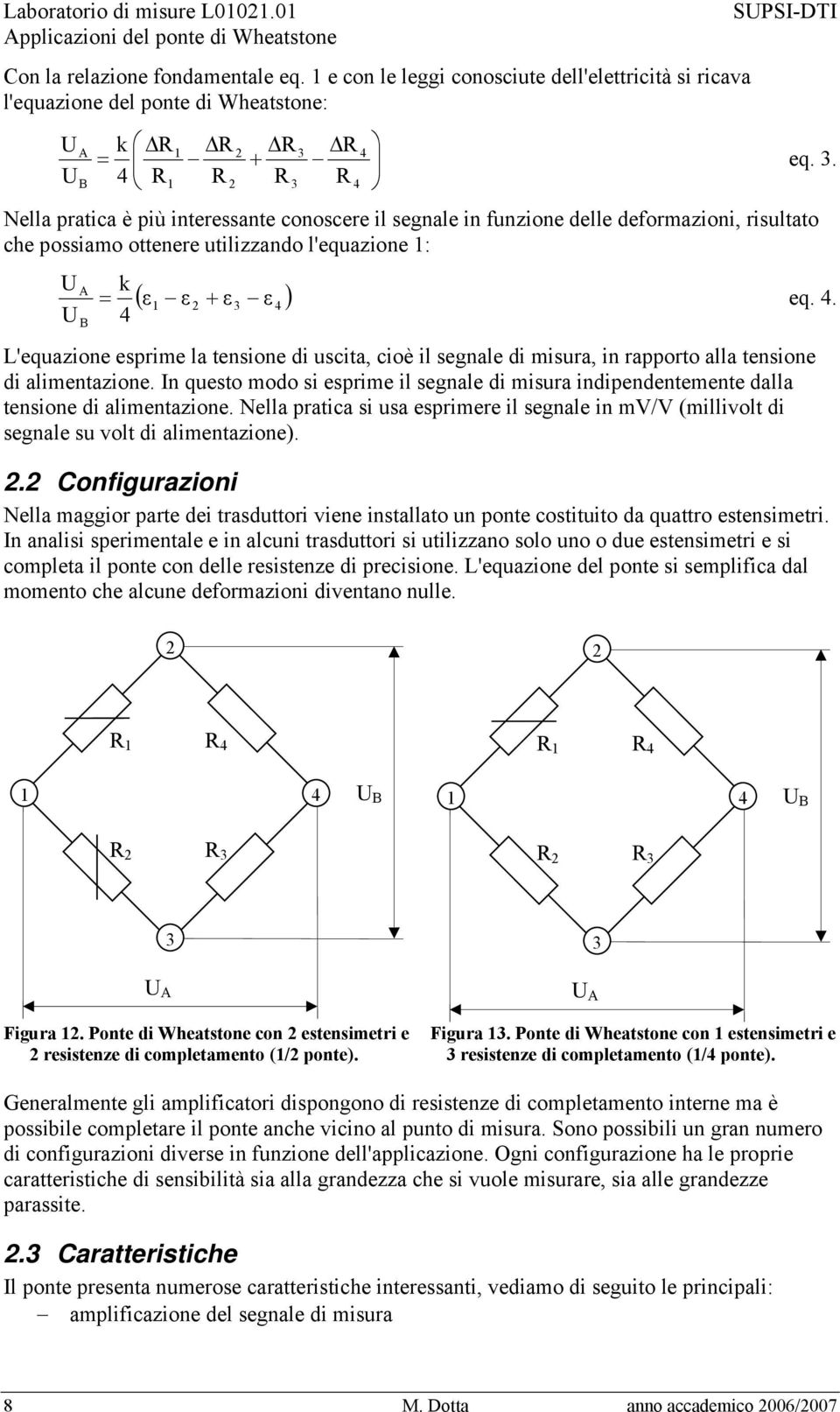 delle deformazioni, risultato che possiamo ottenere utilizzando l'equazione 1: U U A B eq.. k = ( ε1 ε + ε ε ) eq.