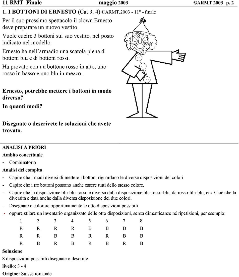 Ha provato con un bottone rosso in alto, uno rosso in basso e uno blu in mezzo. Ernesto, potrebbe mettere i bottoni in modo diverso? In quanti modi?