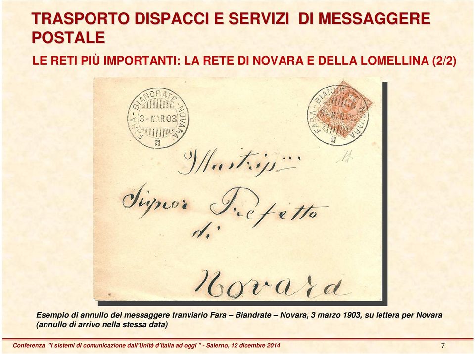 Biandrate Novara, 3 marzo 1903, su lettera per Novara (annullo di arrivo nella stessa
