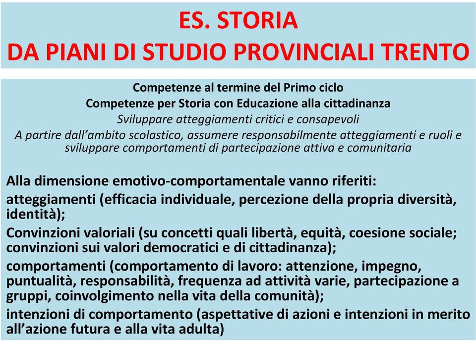 atteggiamenti (efficacia individuale, percezione della propria diversità, identità); Convinzioni valoriali (su concetti quali libertà, equità, coesione sociale; convinzioni sui valori democratici e