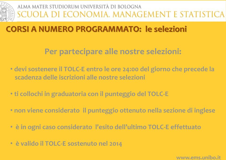 in graduatoria con il punteggio del TOLC-E non viene considerato il punteggio ottenuto nella sezione di