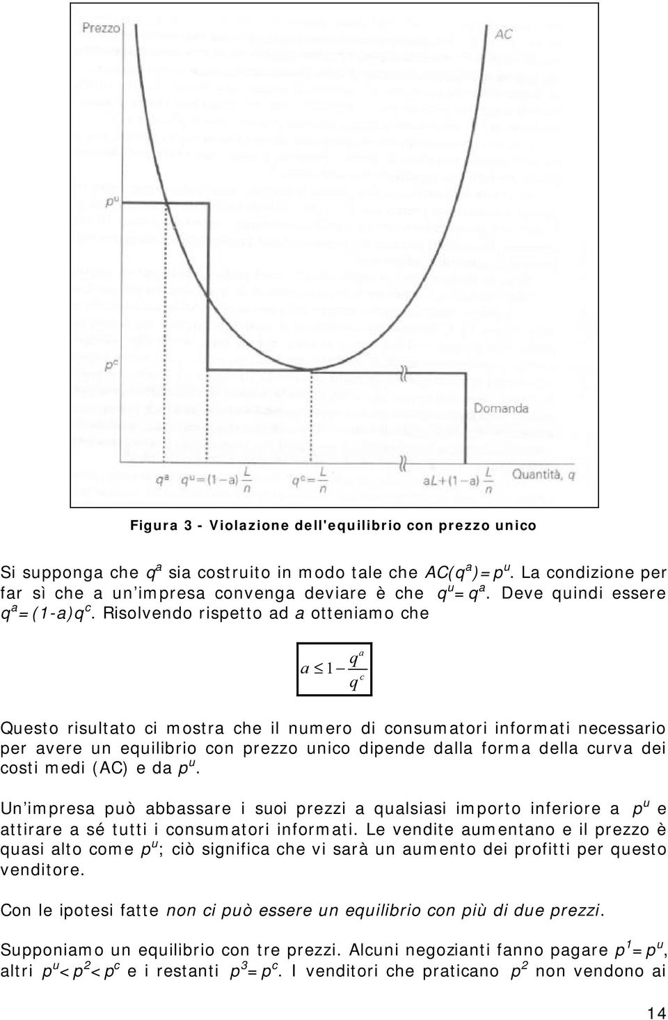 Risolvendo rispetto ad a otteniamo che a 1 q q a c Questo risultato ci mostra che il numero di consumatori informati necessario per avere un equilibrio con prezzo unico dipende dalla forma della