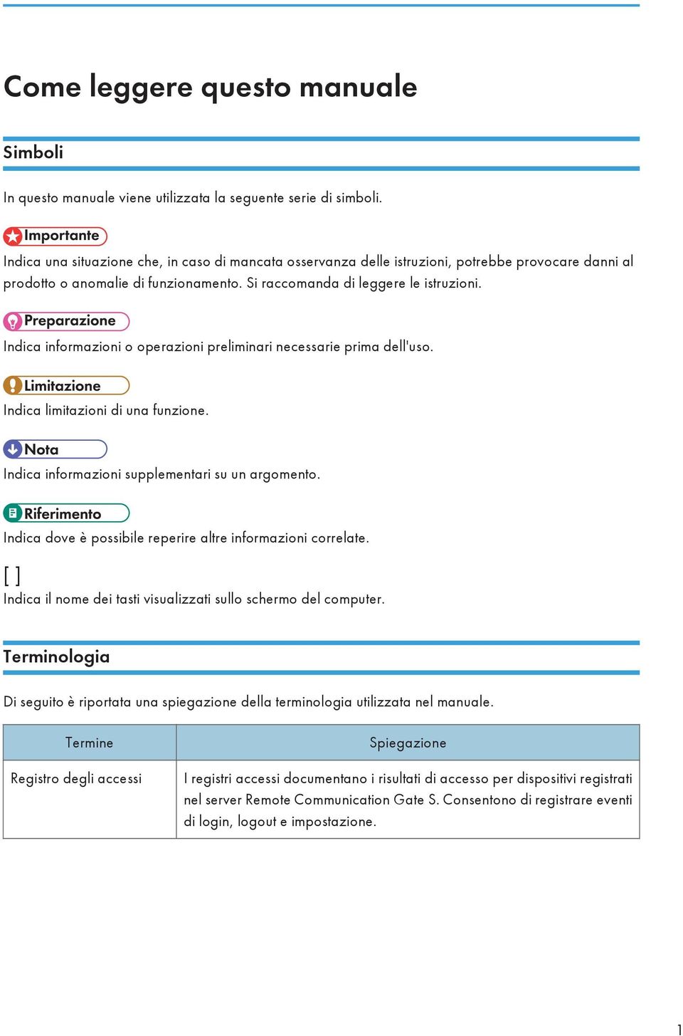 Indica informazioni o operazioni preliminari necessarie prima dell'uso. Indica limitazioni di una funzione. Indica informazioni supplementari su un argomento.