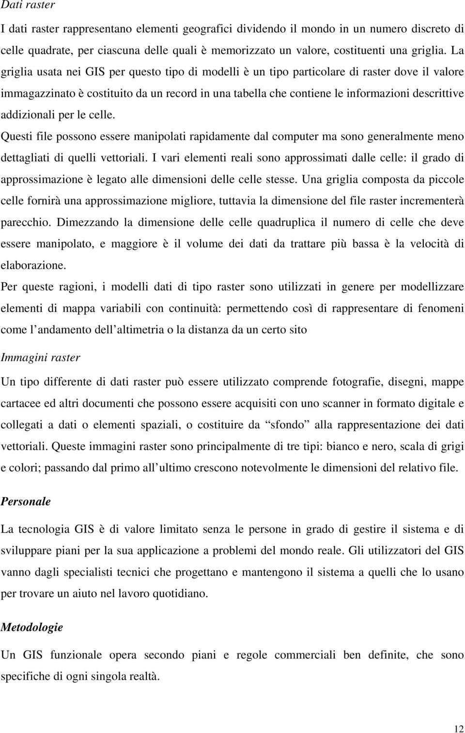 addizionali per le celle. Questi file possono essere manipolati rapidamente dal computer ma sono generalmente meno dettagliati di quelli vettoriali.