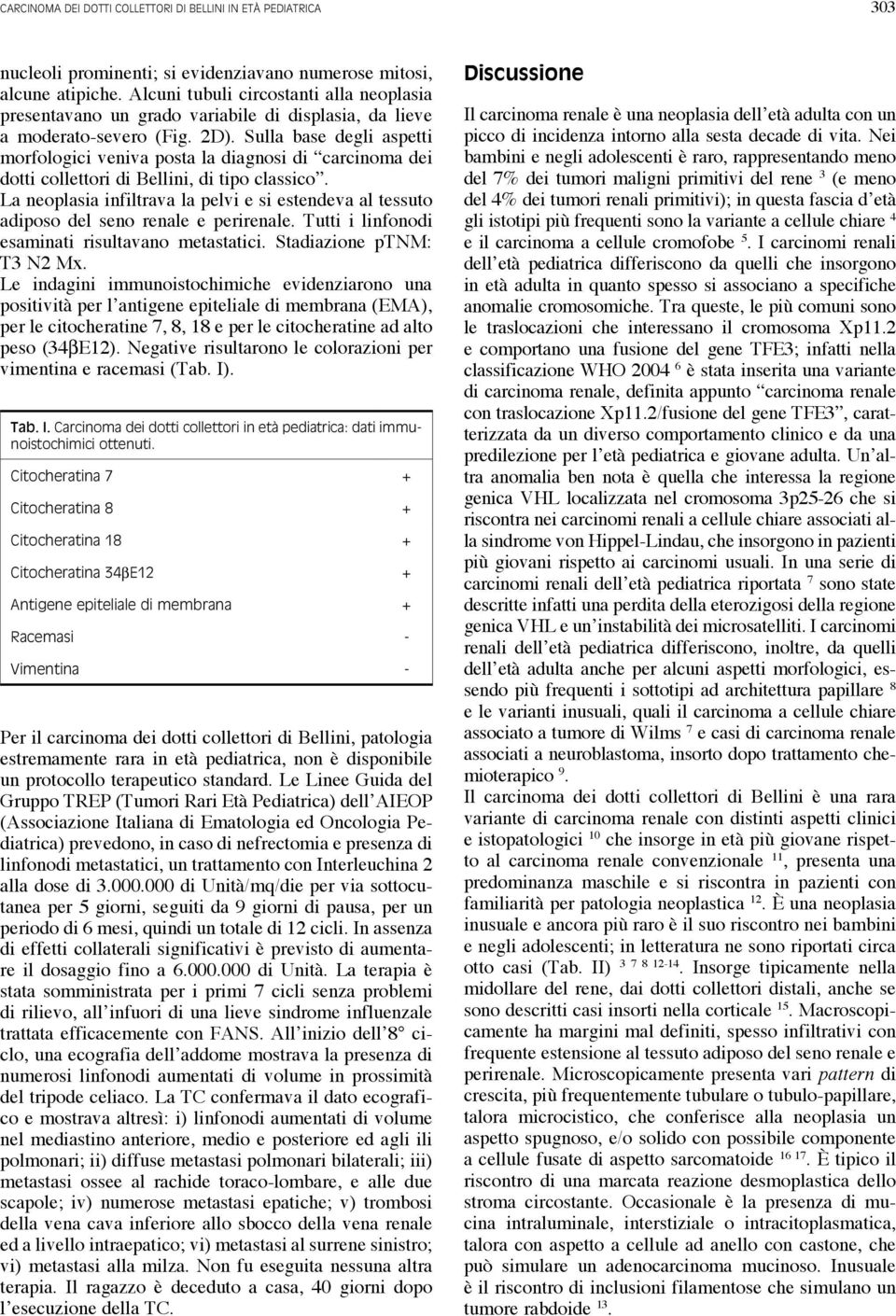 Sulla base degli aspetti morfologici veniva posta la diagnosi di carcinoma dei dotti collettori di Bellini, di tipo classico.