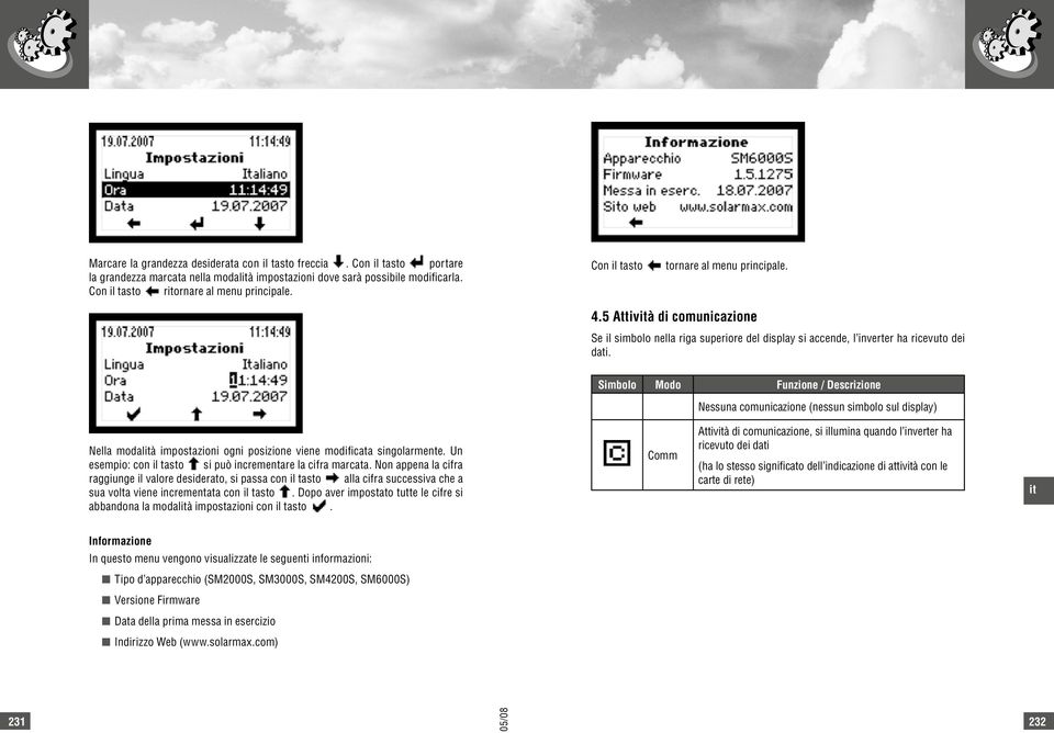 Simbolo Modo Funzione / Descrizione Nessuna comunicazione (nessun simbolo sul display) Nella modalà impostazioni ogni posizione viene modificata singolarmente.