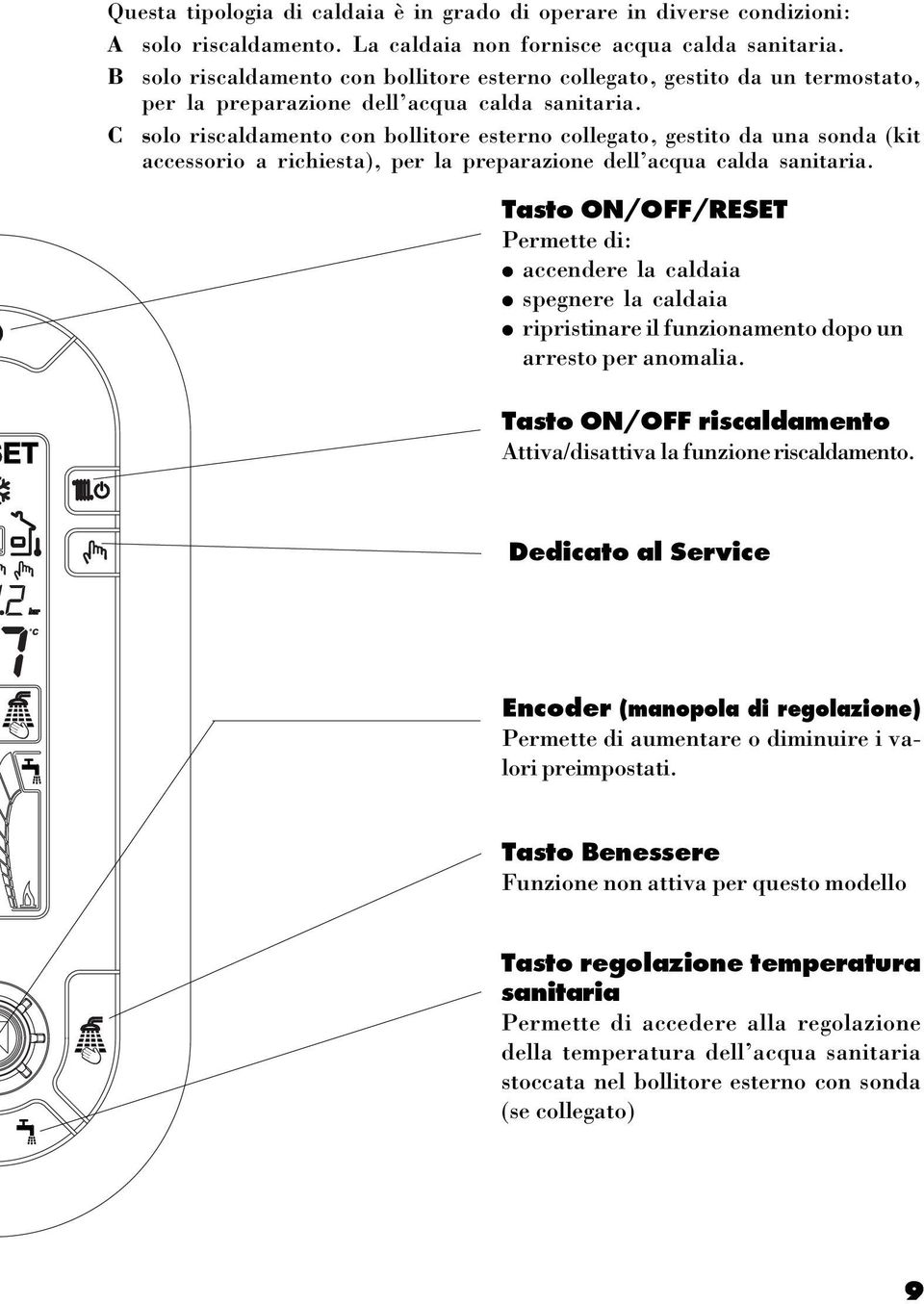 C solo riscaldamento con bollitore esterno collegato, gestito da una sonda (kit accessorio a richiesta), per la preparazione dell acqua calda sanitaria.